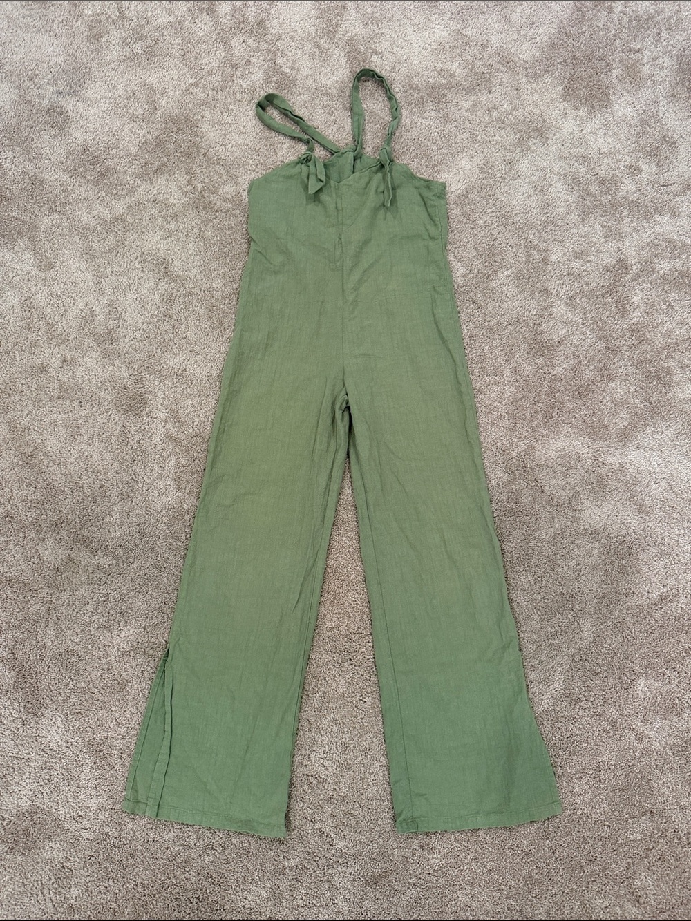emory park Olive Green Tie-Shoulder Wide-Leg Jumpsuit